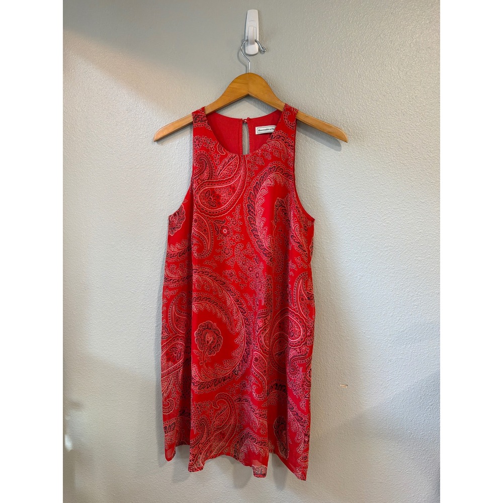Abercrombie & Fitch Shift Dress Women‎ Medium Red Paisley Boho Mini Summer Vaca